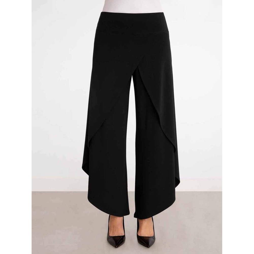 IC by Connie K Black Wide Leg Wrap Overlay Pants XL High Rise Flowy Trousers
